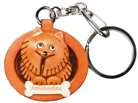 POMERANIAN LEATHER DOG PLATE KEYCHAIN