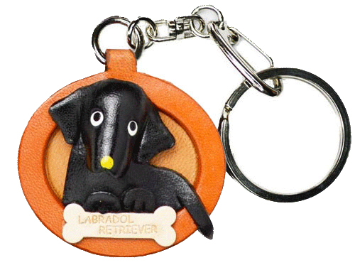 LABRADOR RETRIEVER BLACK LEATHER DOG PLATE KEYCHAIN