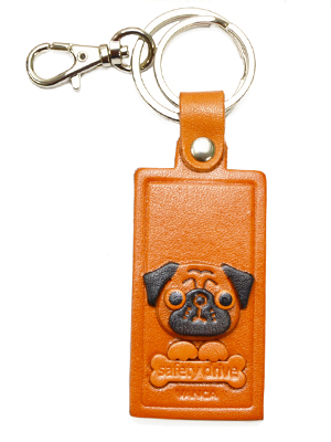 PUG LEATHER NAME PLATE HOLDER KEYCHAIN