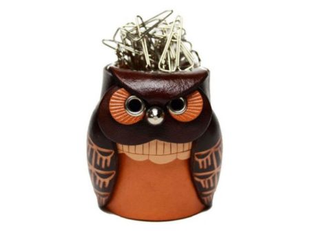 LEATHER DESK CLIP HOLDER OWL