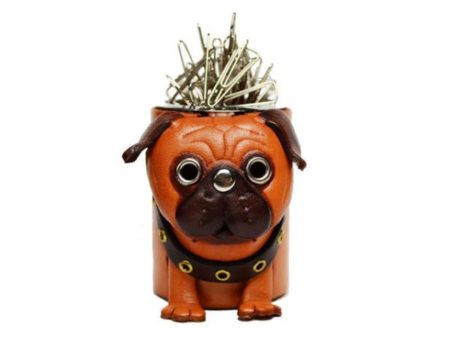 LEATHER DESK CLIP HOLDER PUG