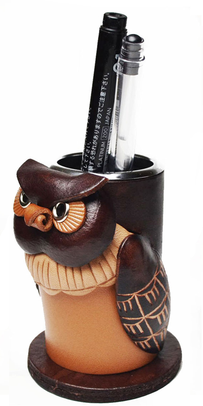 OWL LEATHER PEN STAND