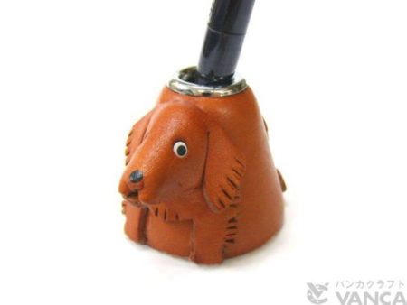 GOLDEN RETRIEVER LEATHER DESK PEN STAND