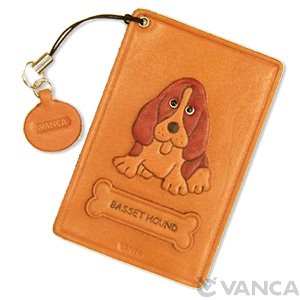 BASSET HOUND LEATHER COMMUTER PASS CASE/CARD HOLDERS