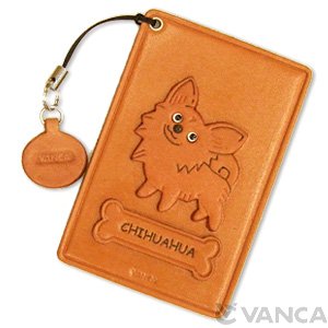 CHIHUAHUA LONG HAIRD LEATHER COMMUTER PASS CASE/CARD HOLDERS