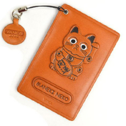 LUCKY CAT LEATHER COMMUTER PASS CASE/CARD HOLDERS