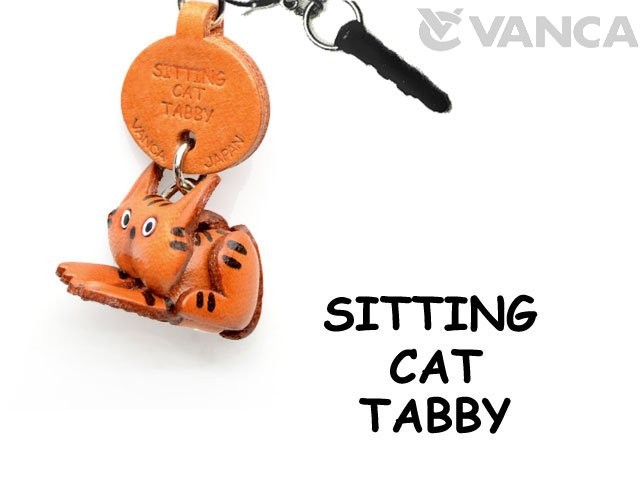 TABBY SITTING CAT LEATHER EARPHONE JACK