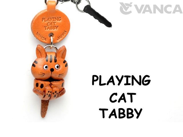 TABBY PLAYING CAT LEATHER EARPHONE JACK