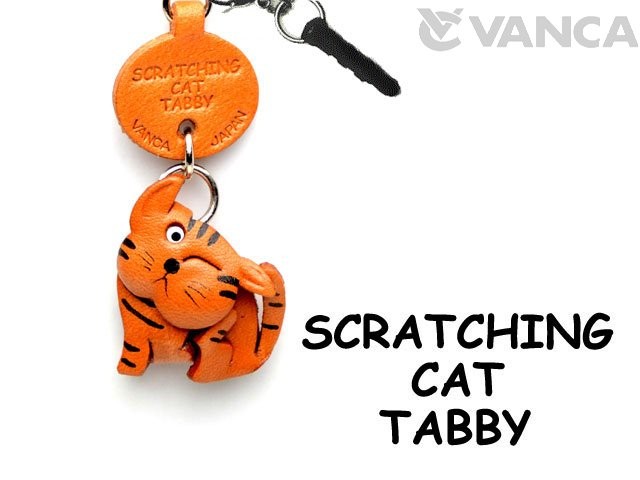 TABBY SCRATCHING CAT LEATHER EARPHONE JACK