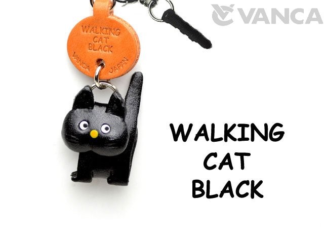 WALKING CAT BLACK LEATHER CAT EARPHONE JACK