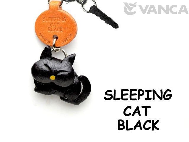 SLEEPING CAT BLACK LEATHER CAT EARPHONE JACK