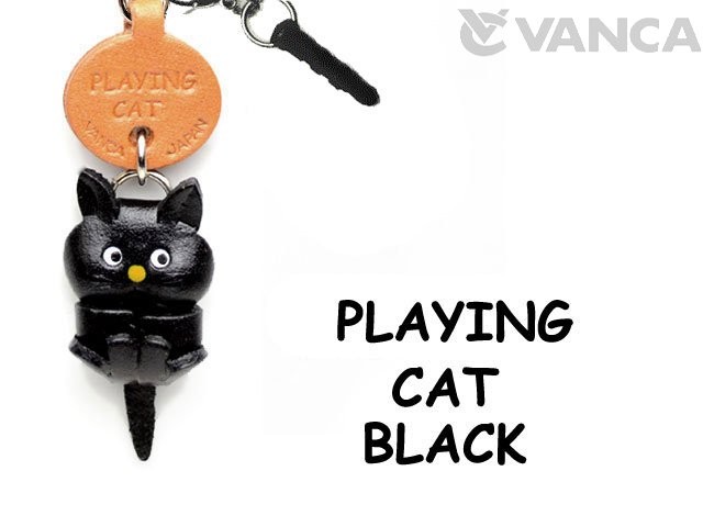 PLAYING CAT BLACK LEATHER CAT EARPHONE JACK