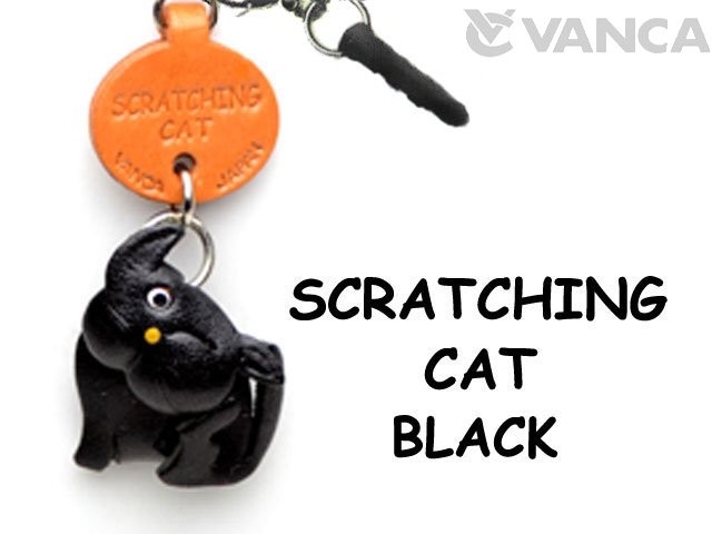 SCRATCHING CAT BLACK LEATHER CAT EARPHONE JACK